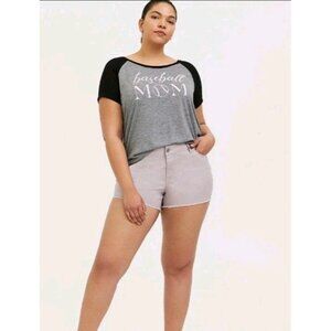 Torrid Baseball Mom Classic Fit Raglan Top Featherlight Slub Heather Grey Sz 3X